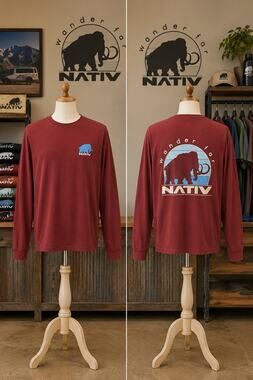 Nativ Wander Far Mammoth Long Sleeve Graphic Tee Red XL